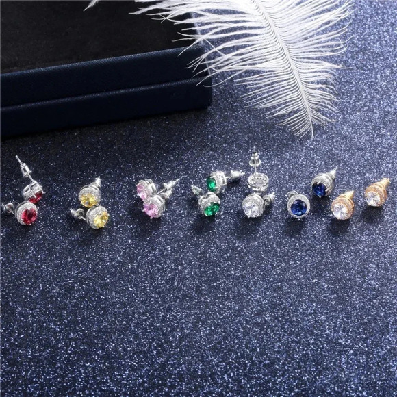 "928 Silver Plated CZ Classic Stud Earrings for Women, UNVN12445 - Picture 2 of 3